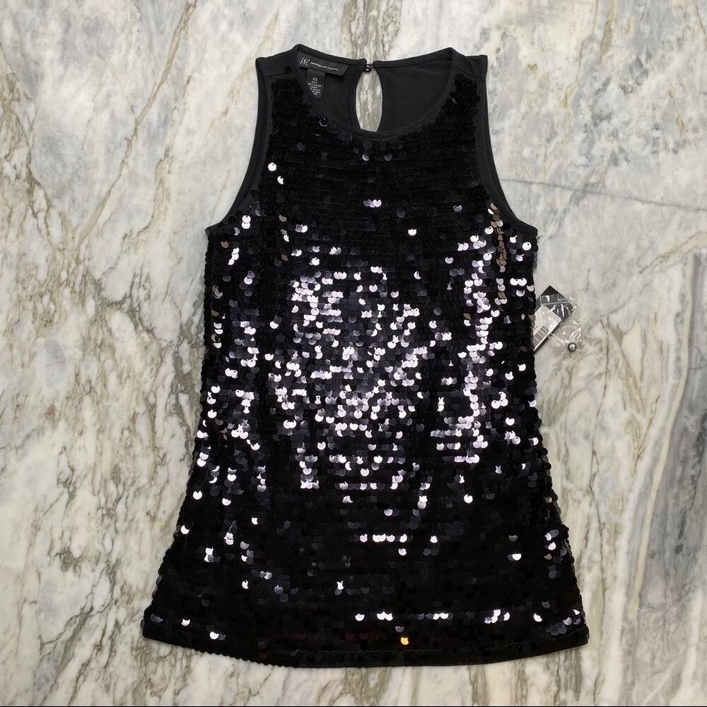 INC INTERNATIONAL CONCEPTS Black Sequin Embellished Sleeveless Blouse Top XS - Picture 4 of 7